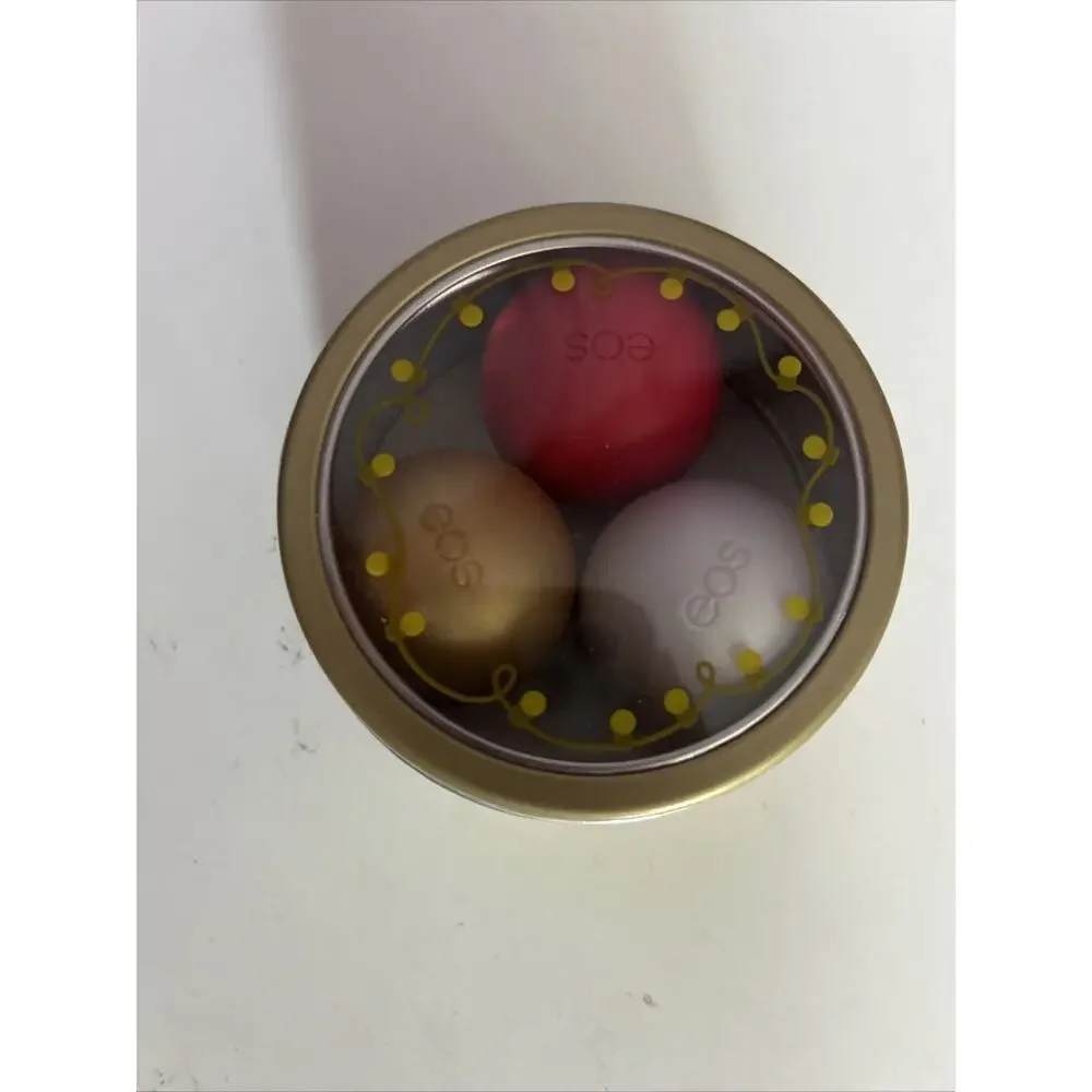 New EOS Lip Balm Set First Snow Fireside Chai Caren Soap Christmas GIFT TIN!